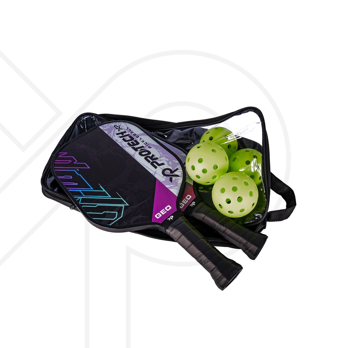 PROTECH PICKLEBALL PADDLE GEO (2 Protech Pickleball Paddles/4 Balls/1 Cover) - GALAXY BLACK