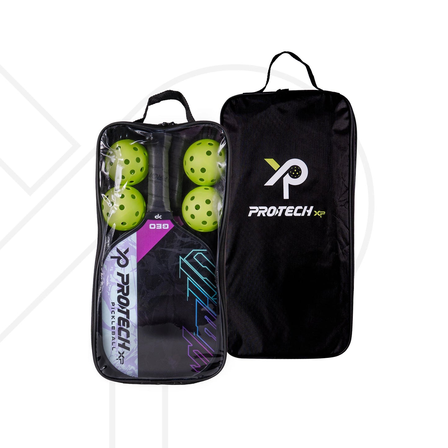 PROTECH PICKLEBALL PADDLE GEO (2 Protech Pickleball Paddles/4 Balls/1 Cover) - GALAXY BLACK