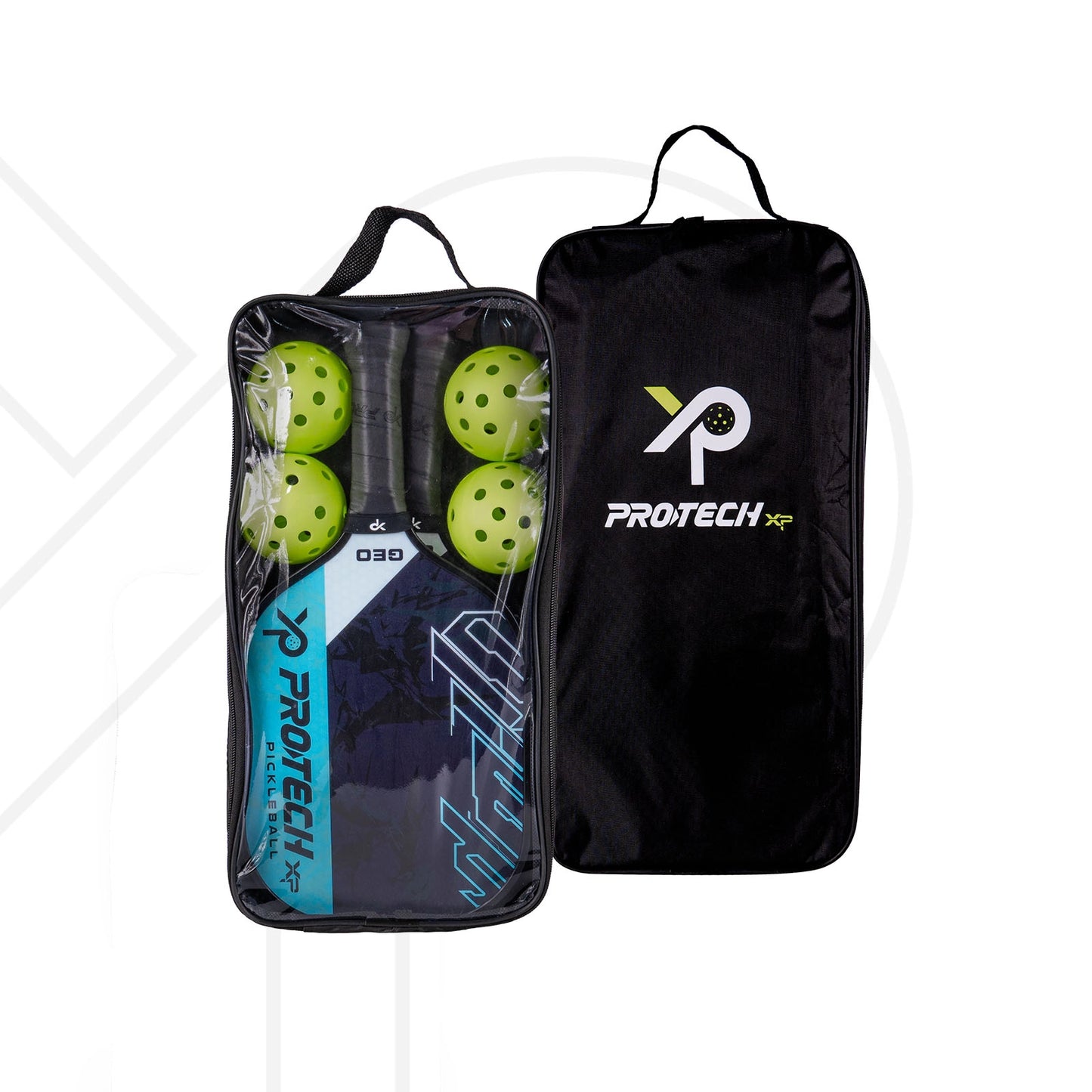 PROTECH PICKLEBALL PADDLE GEO (2 Protech Pickleball Paddles/4 Balls/1 Cover) - BLACK BLUE