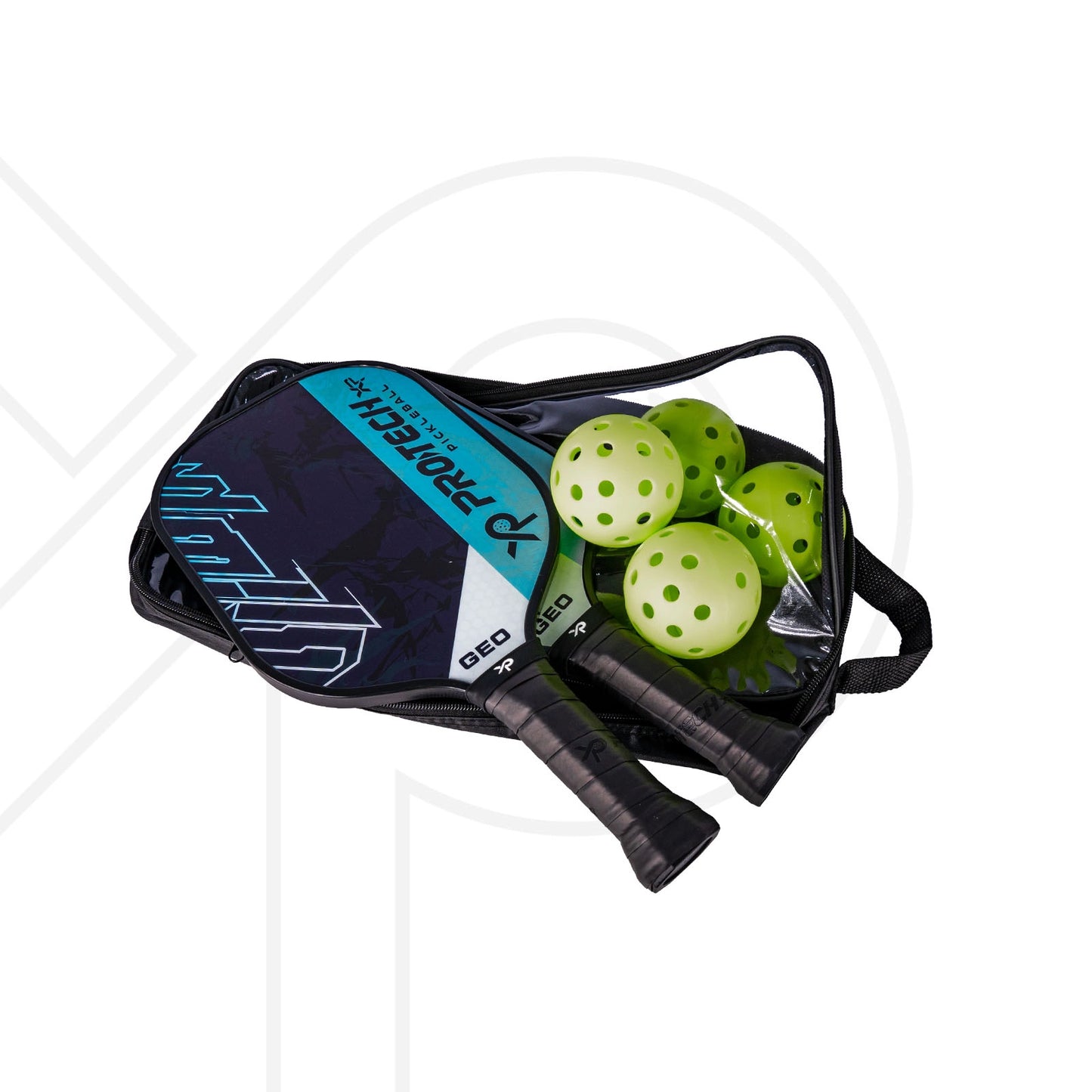 PROTECH PICKLEBALL PADDLE GEO (2 Protech Pickleball Paddles/4 Balls/1 Cover) - BLACK BLUE