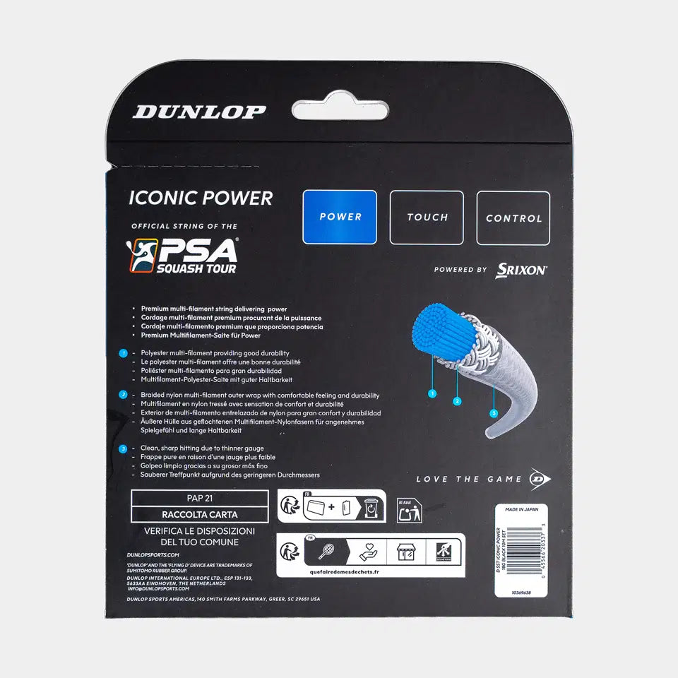 DUNLOP SQUASH STRING ICONIC POWER 18G - BLACK