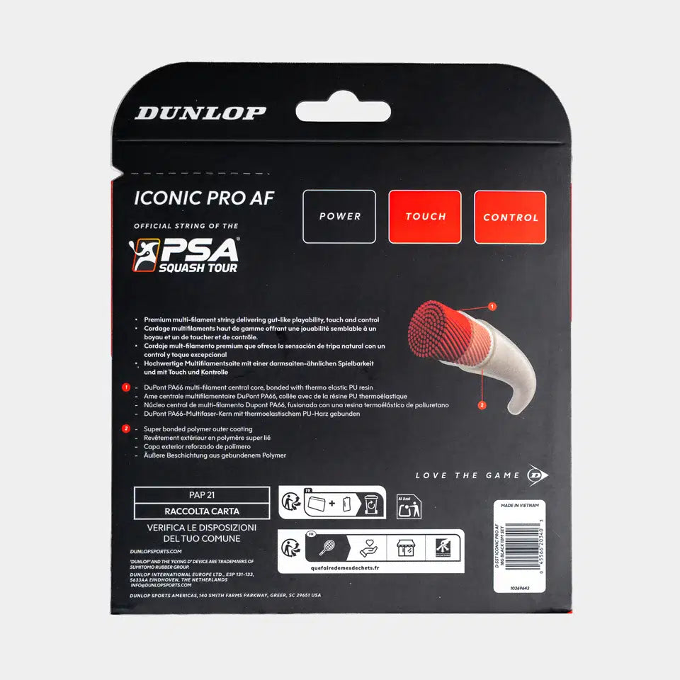 DUNLOP SQUASH STRING ICONIC PRO AF 18G - BLACK