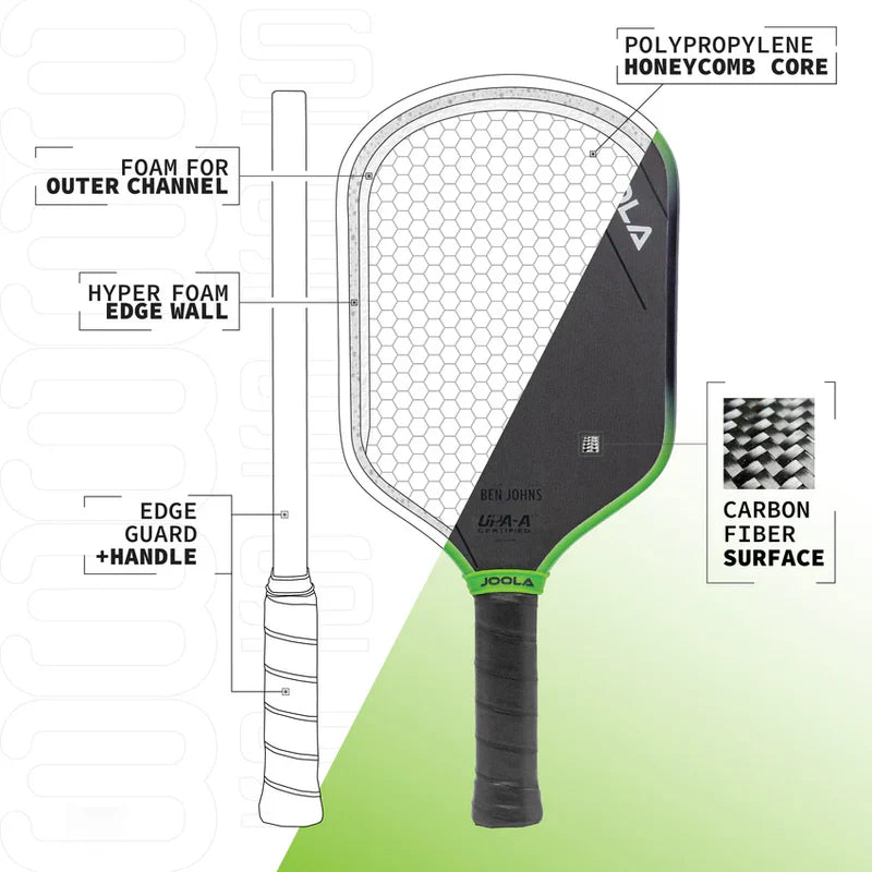 JOOLA BEN JOHNS HYPERION 3S BLK GREEN PICKLEBALL PADDLE - 16MM