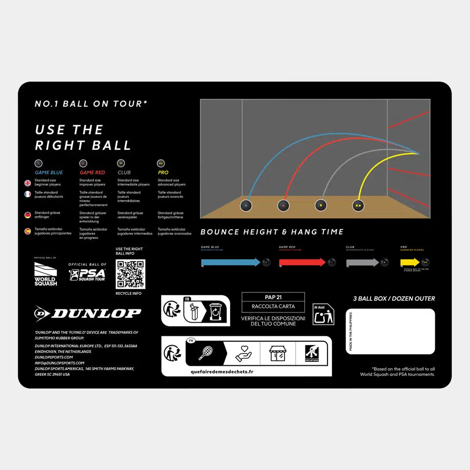 DUNLOP PRO SQUASH BALL - 1PCS (DOUBLE YELLOW DOTS)