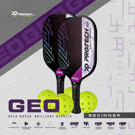 PROTECH PICKLEBALL PADDLE GEO (2 Protech Pickleball Paddles/4 Balls/1 Cover) - BLACK WHITE