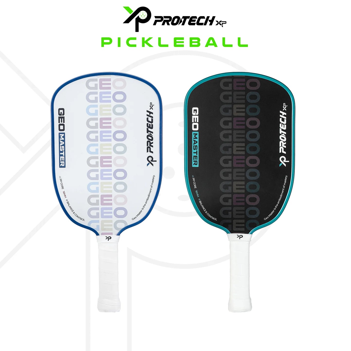 PROTECH GEO MASTER PICKLEBALL PADDLE (16mm)(2 Paddle/4 Ball/1 Sling Cover) - BLACK/WHITE