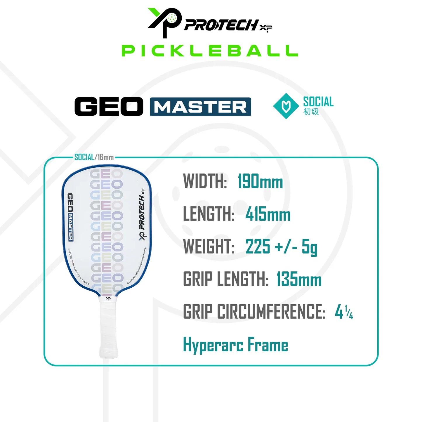 PROTECH GEO MASTER PICKLEBALL PADDLE (16mm)(2 Paddle/4 Ball/1 Sling Cover) - BLACK/WHITE