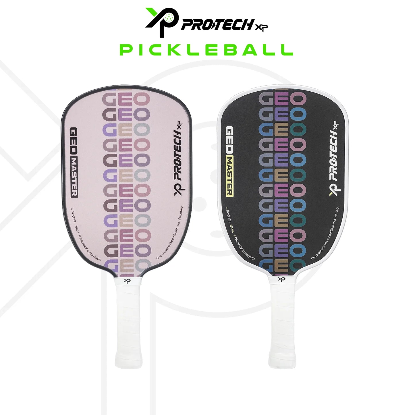 PROTECH GEO MASTER PICKLEBALL PADDLE (16mm)(2 Paddle/4 Ball/1 Sling Cover) - PINK/GREY