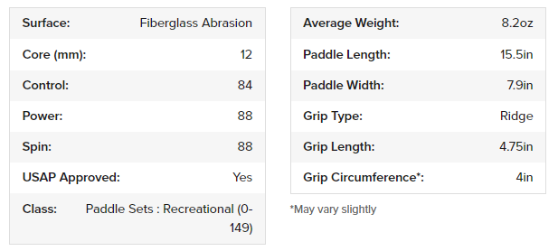 JOOLA PADDLE ESSENTIALS FIBERGLASS SURFACE 12MM - BLACK