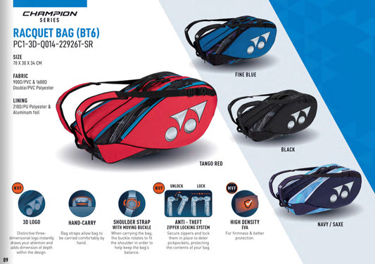 YONEX RACQUETS BAG (BT6) 22926T - SR
